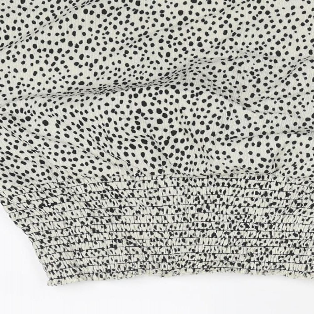 Dorothy Perkins Womens Ivory Animal Print Polyester Cropped Blouse Size 8 V-Neck - Spotted