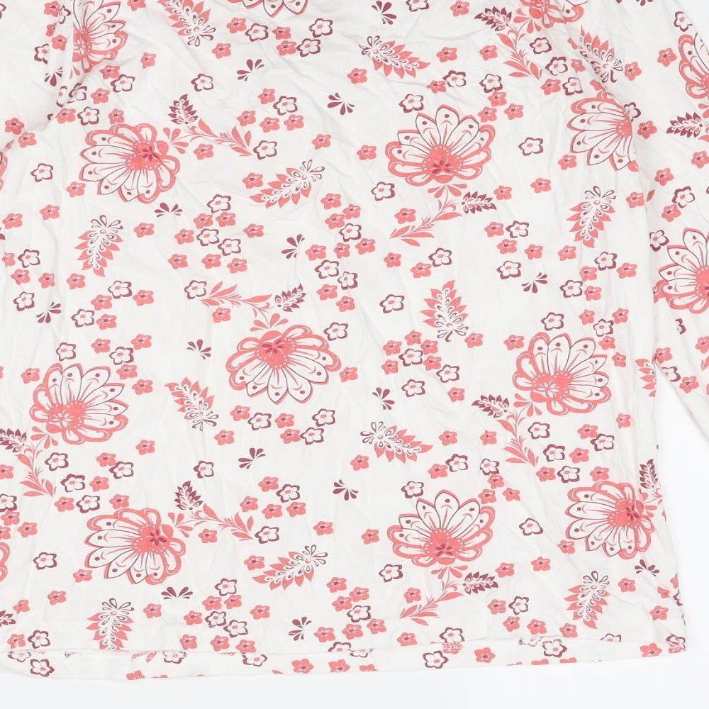 Damart Womens White Floral Cotton Basic Blouse Size S Round Neck