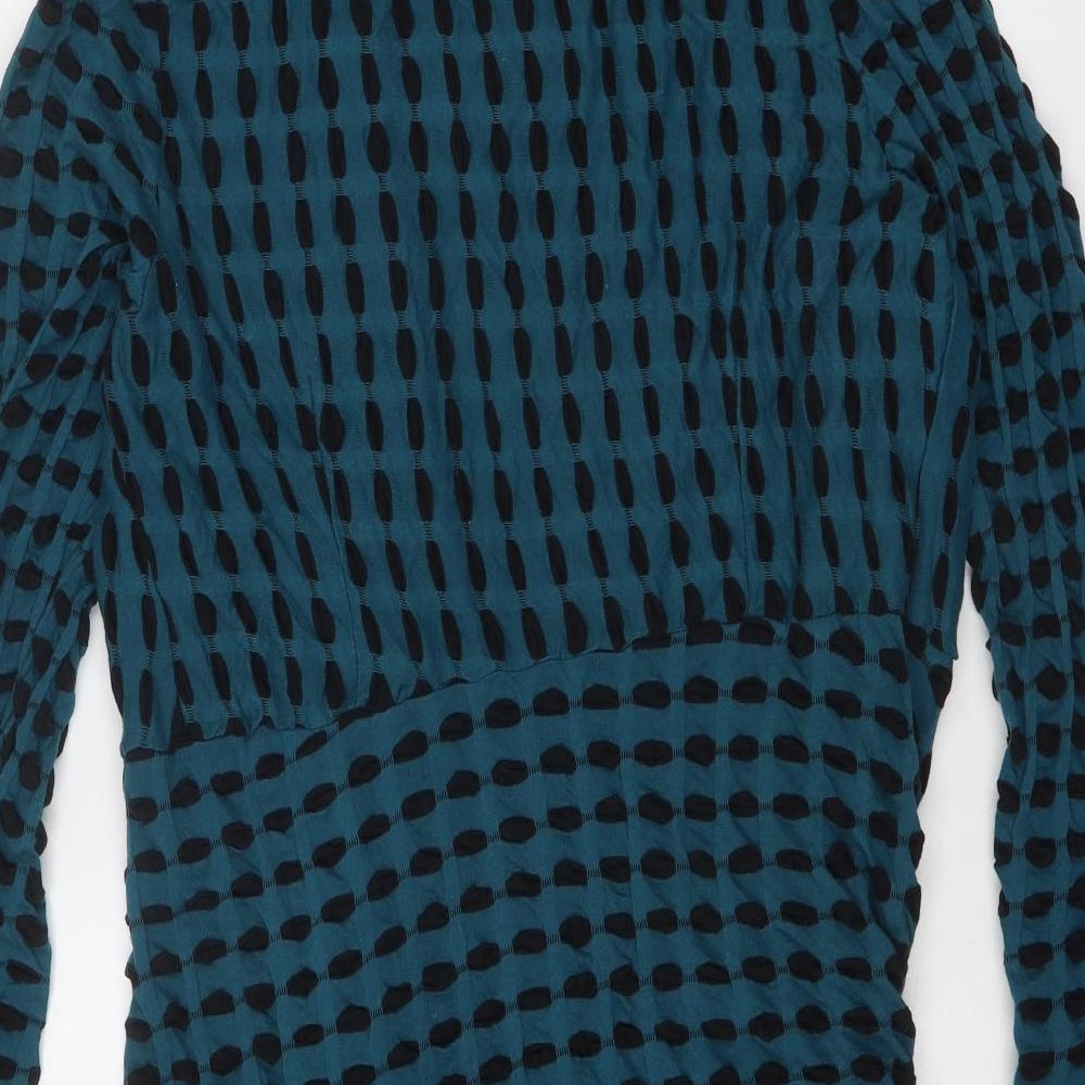 Adini Womens Blue V-Neck Geometric Cotton Cardigan Jumper Size S - Size S-M