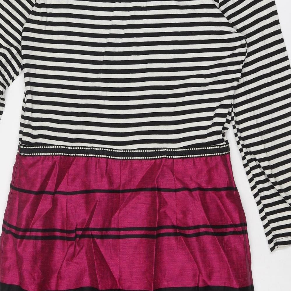 Per Una Womens Multicoloured Striped Viscose A-Line Size 14 Round Neck Zip