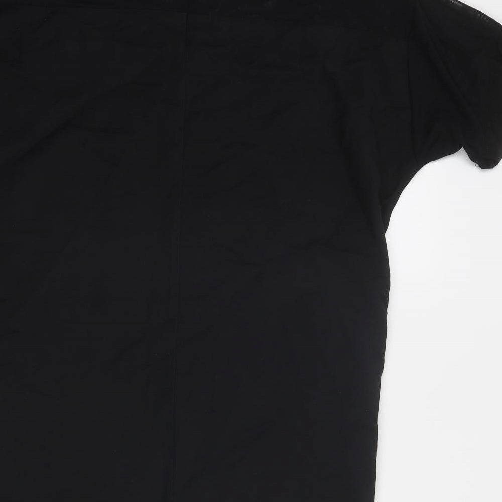 Mango Womens Black Cotton T-Shirt Dress Size L Round Neck Zip - Mesh Detail
