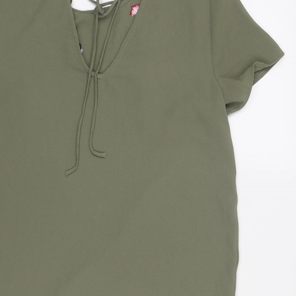 New Look Womens Green Polyester Basic Blouse Size 6 Round Neck - Floral Detail