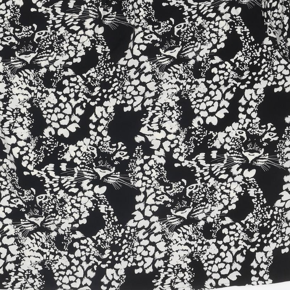 Monki Womens Black Animal Print Polyester Basic Button-Up Size XS Collared