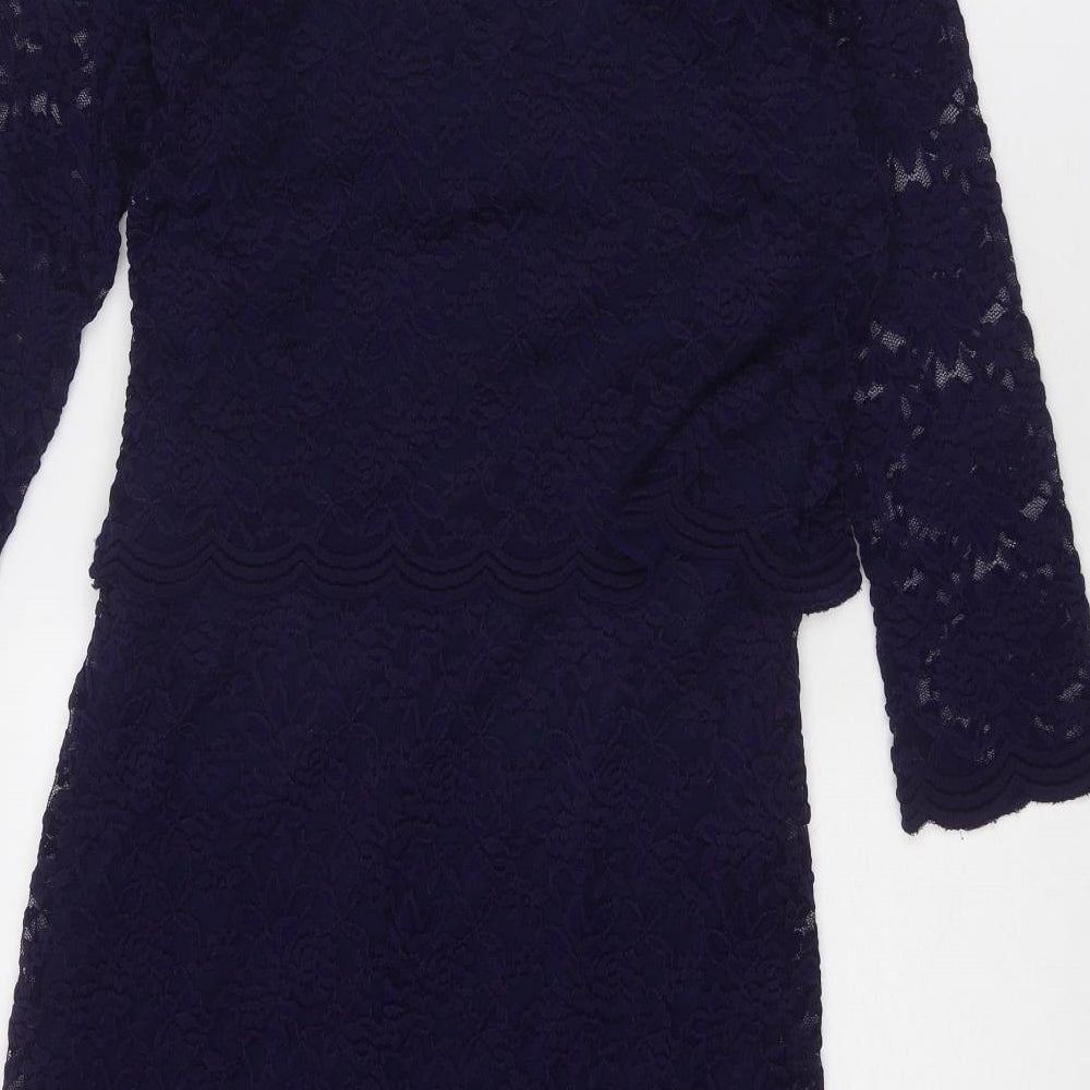 Damart Womens Blue Polyamide Sheath Size 10 Round Neck Pullover - Lace