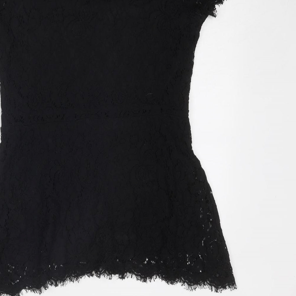 ISSAC MIZRAH Womens Black Cotton Basic Blouse Size M Boat Neck