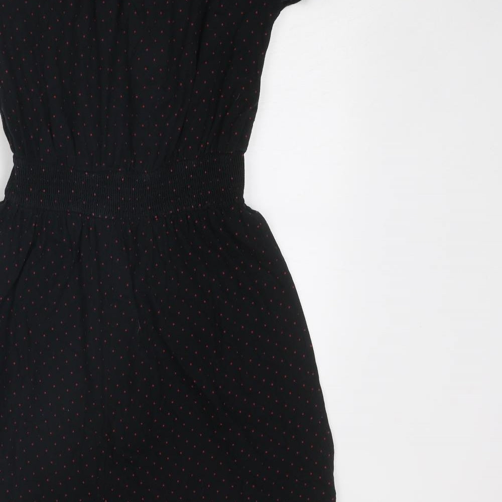 Topshop Womens Black Geometric Cotton Fit & Flare Size 10 Round Neck Pullover