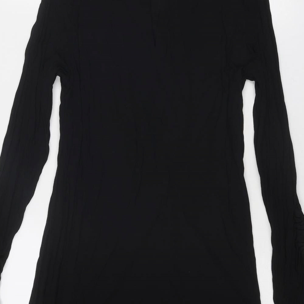 H&M Womens Black Viscose A-Line Size 10 Round Neck Button