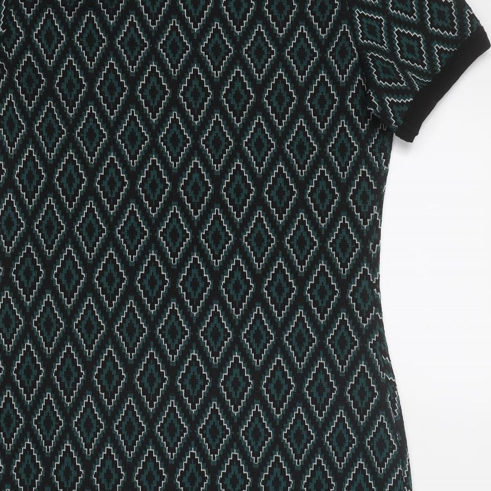 Select Womens Green Geometric Polyester A-Line Size 14 Round Neck Pullover