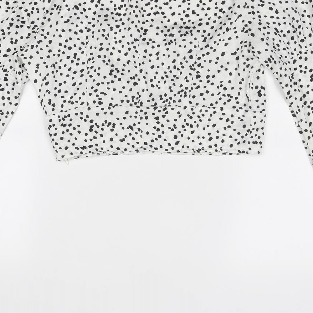 Missguided Womens White Animal Print Polyester Cropped Blouse Size 8 Scoop Neck - Spotted