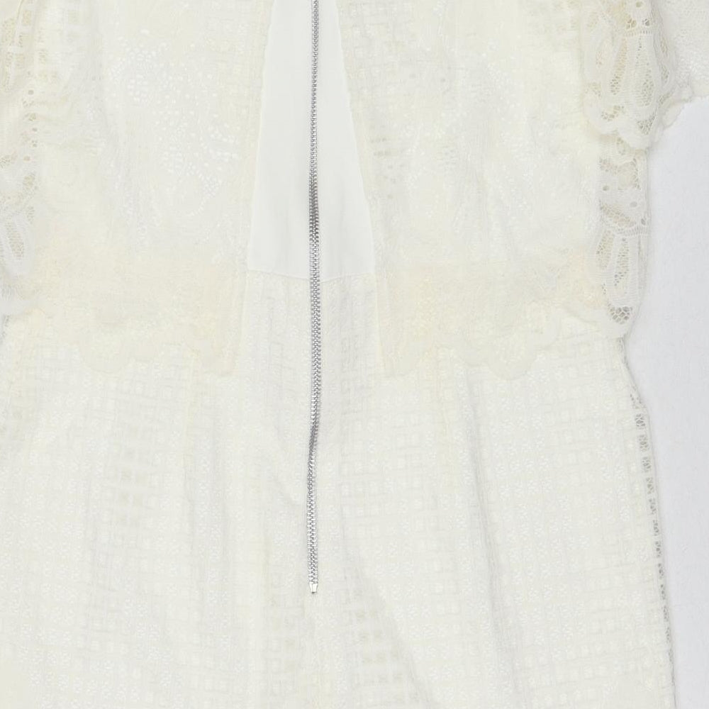 Topshop Womens White Polyester Mini Size 12 Off the Shoulder Zip