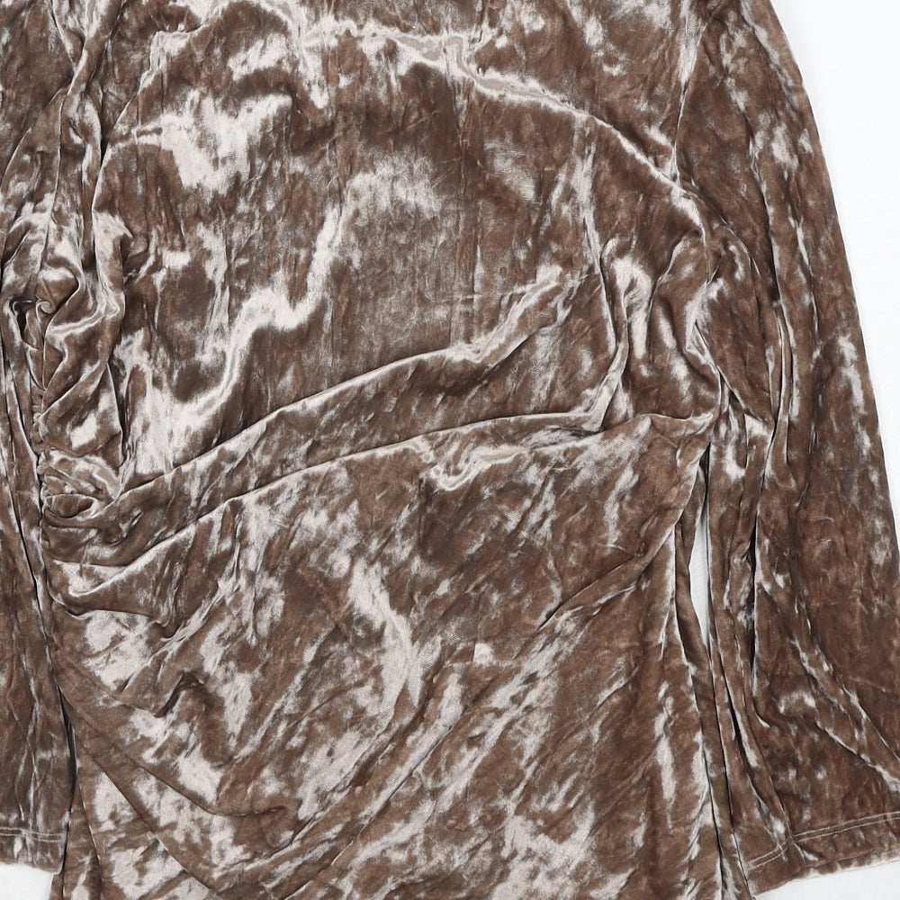 Gina Bacconi Womens Brown Polyester Basic Blouse Size 14 Boat Neck