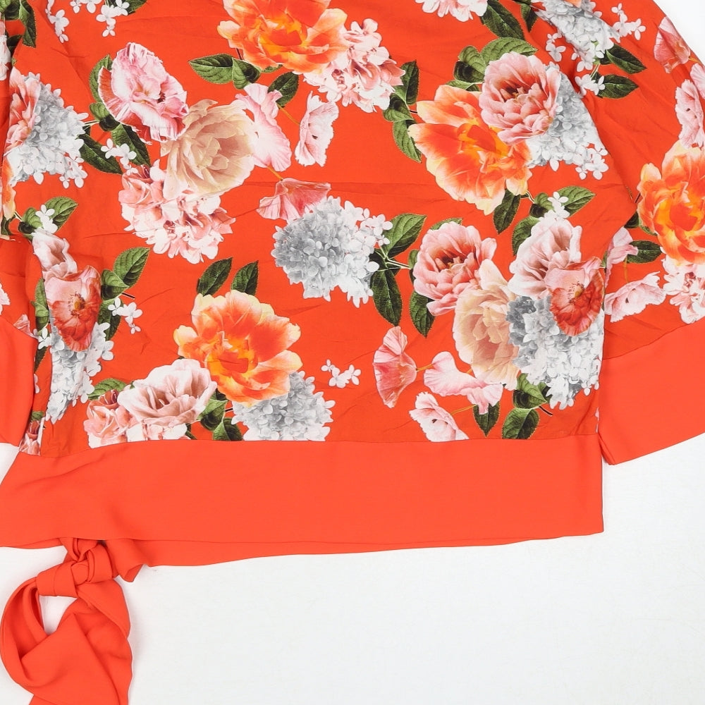 Dorothy Perkins Womens Red Floral Viscose Basic Blouse Size 8 Boat Neck - Tie Side Detail