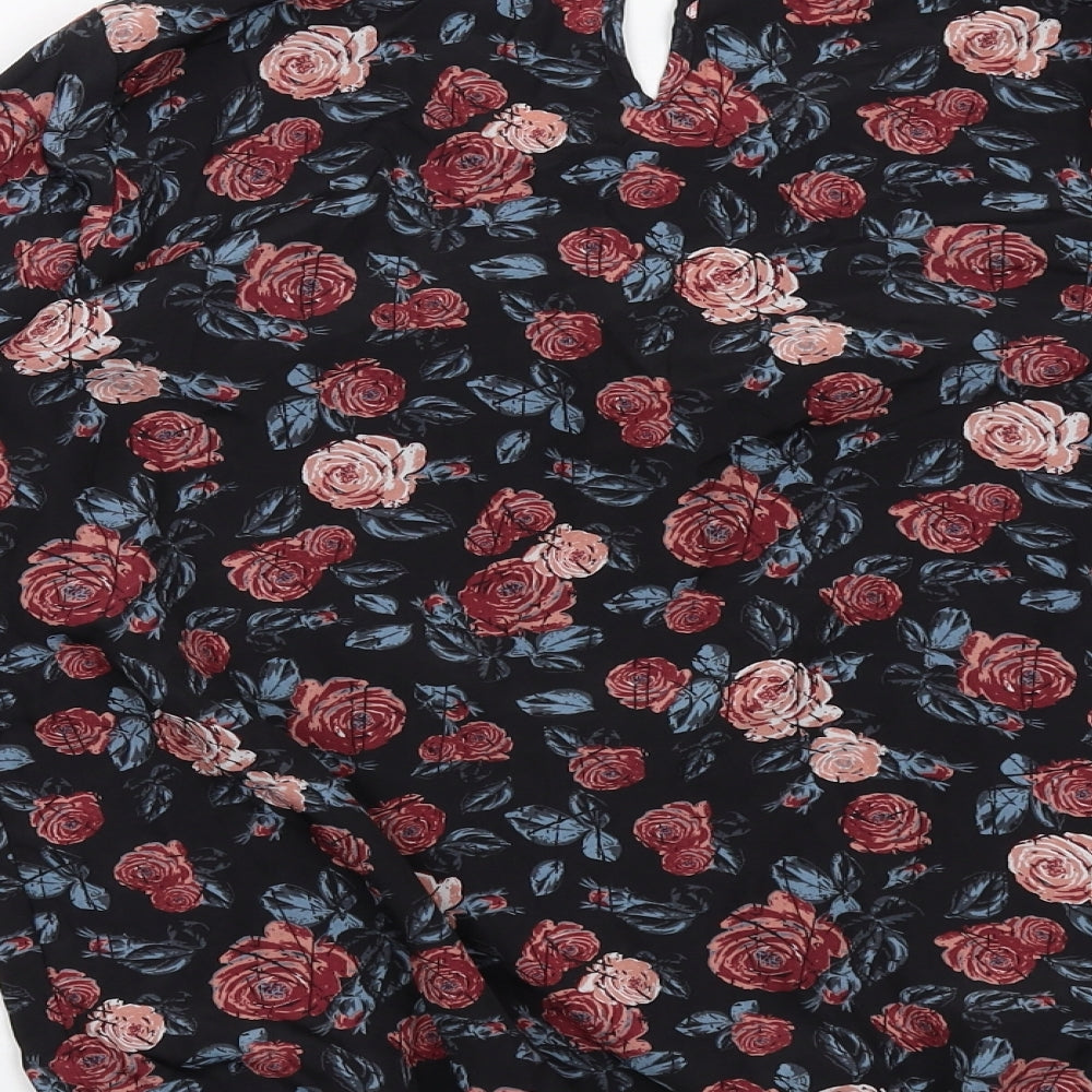 ESMARA Womens Black Floral Polyester Basic Blouse Size 12 Round Neck