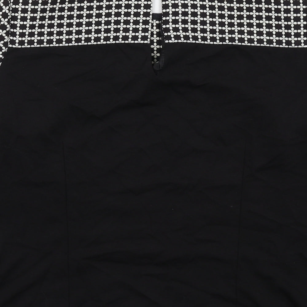 Oasis Womens Black Geometric Polyester Basic Blouse Size 10 Round Neck