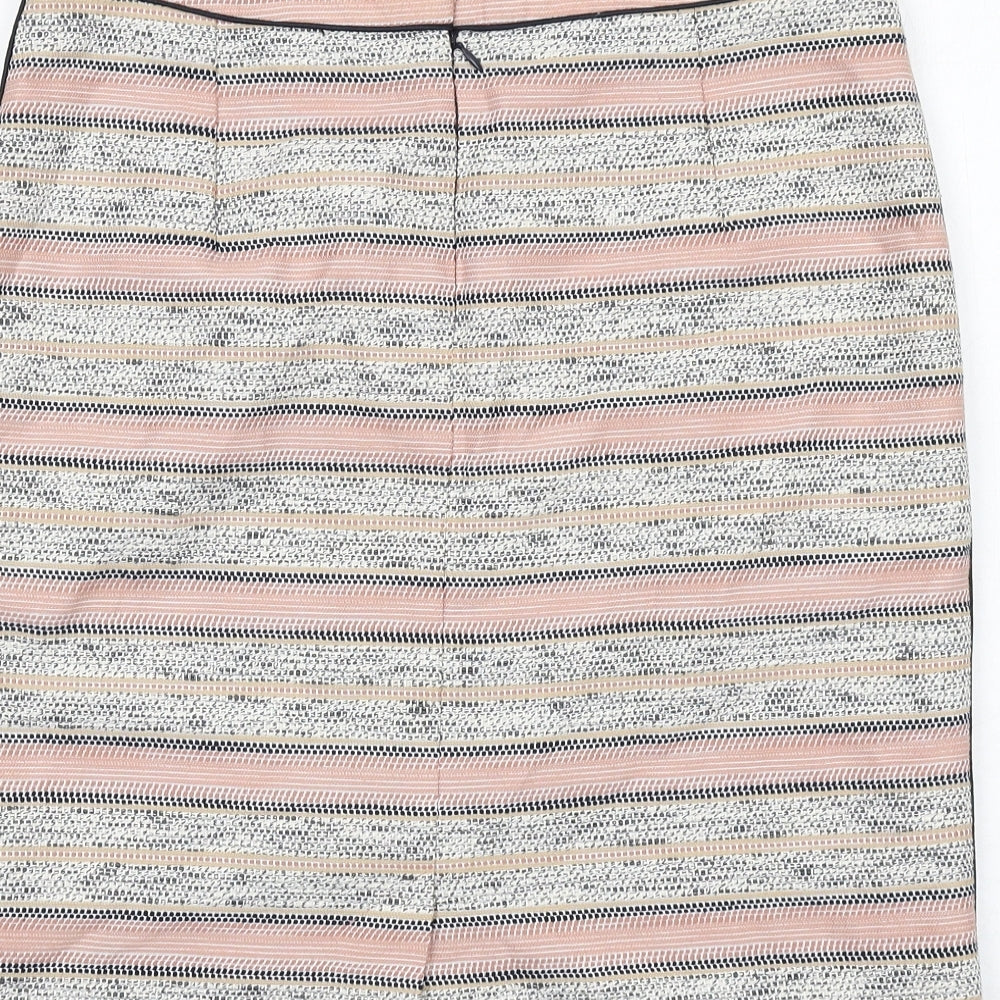 Marks & Spencer Womens Multicoloured Striped Cotton A-Line Skirt Size 12 Zip