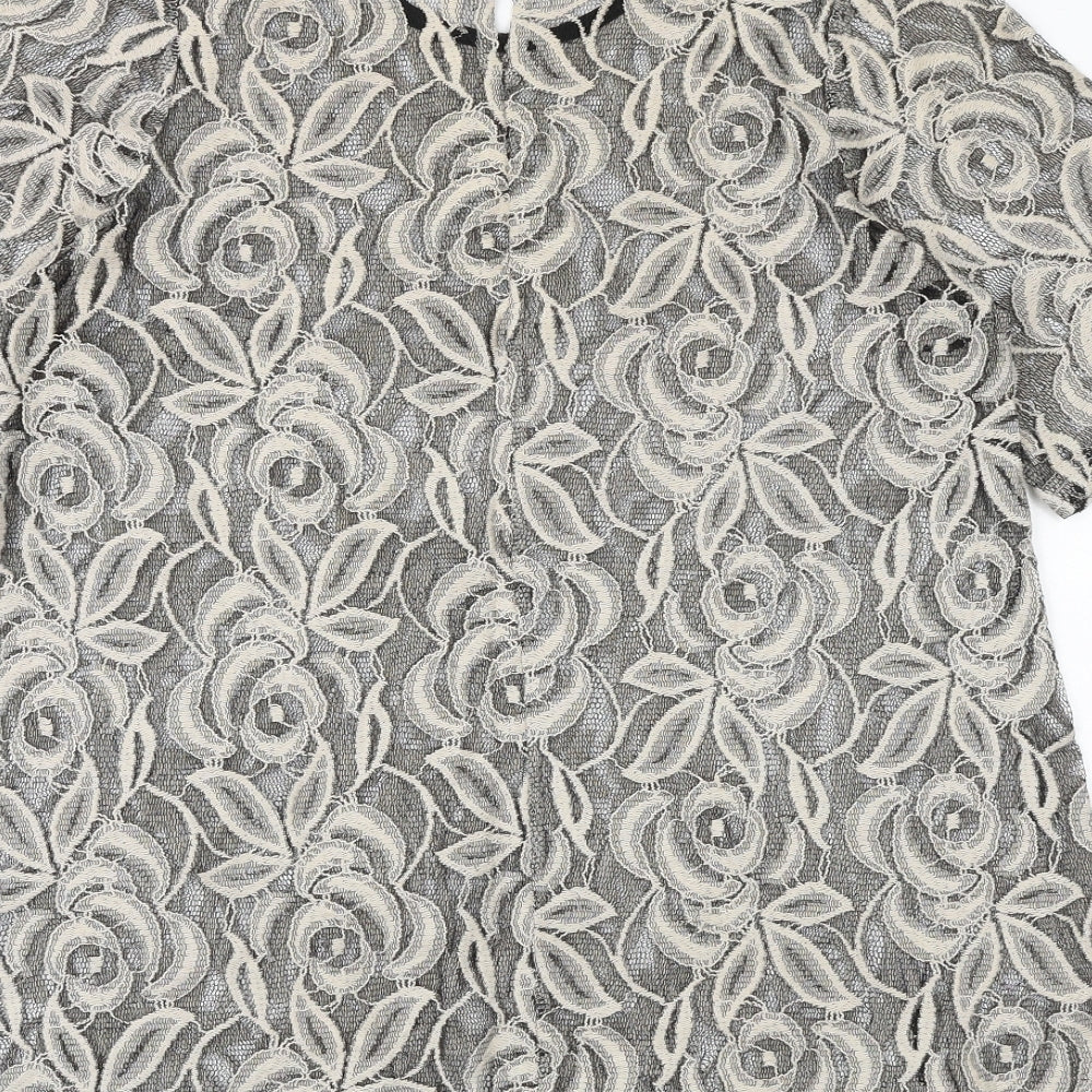 Pins and Needles Womens Black Floral Cotton Basic Blouse Size S Boat Neck
