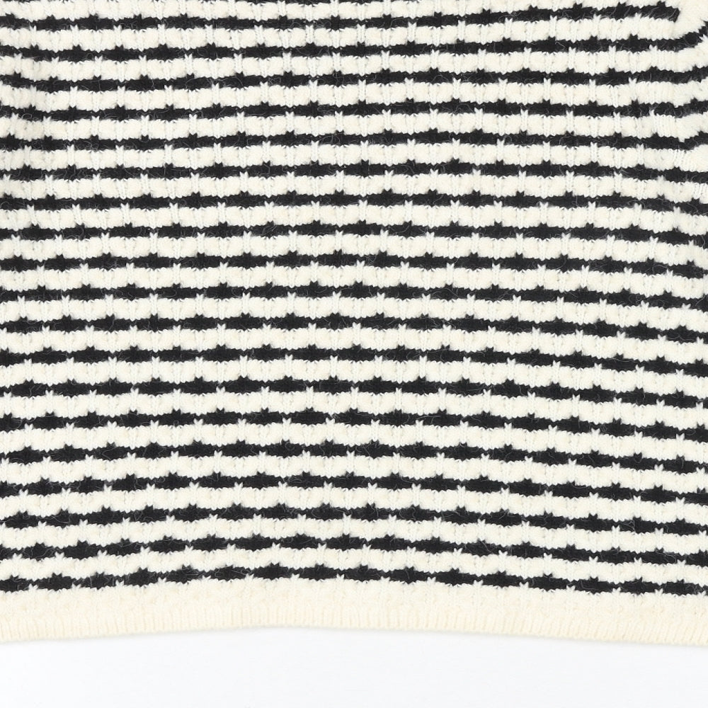 Marks & Spencer Womens Black Round Neck Striped Acrylic Pullover Jumper Size M