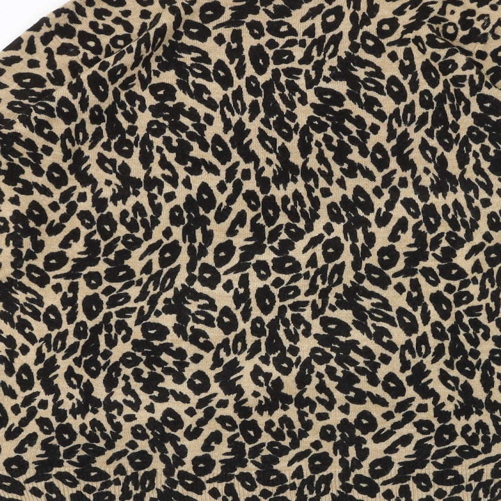 Marks & Spencer Womens Black Round Neck Animal Print Acrylic Pullover Jumper Size 10 - Leaf Print