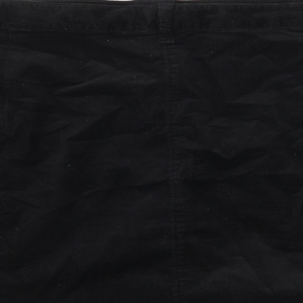 Marks & Spencer Womens Black Polyester A-Line Skirt Size 42 in Button