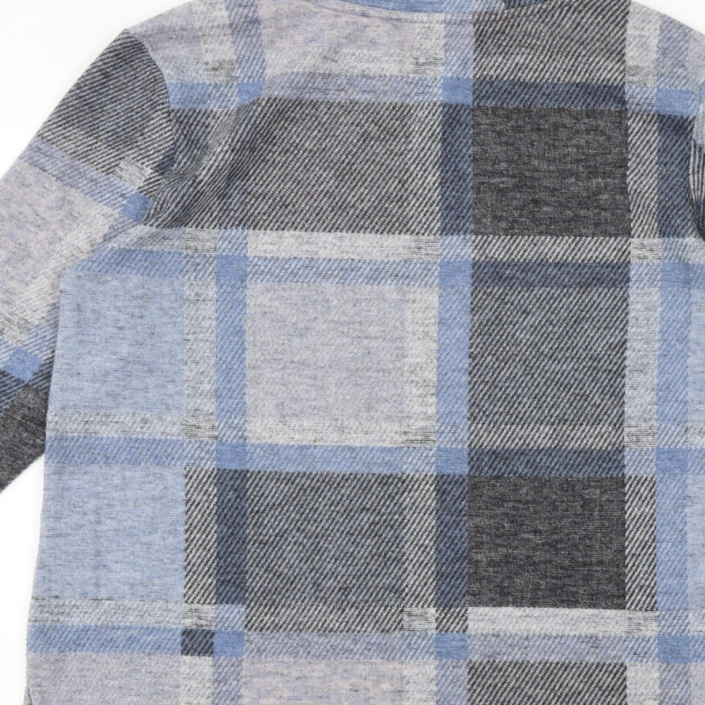 Marks & Spencer Womens Blue Round Neck Check Polyester Pullover Jumper Size S