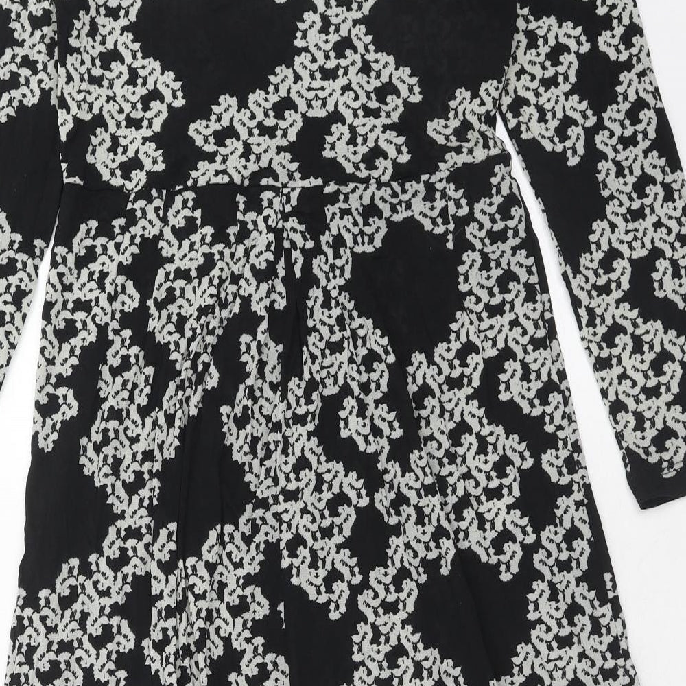 FLOWER Womens Black Geometric Polyester Trapeze & Swing Size 12 V-Neck Pullover