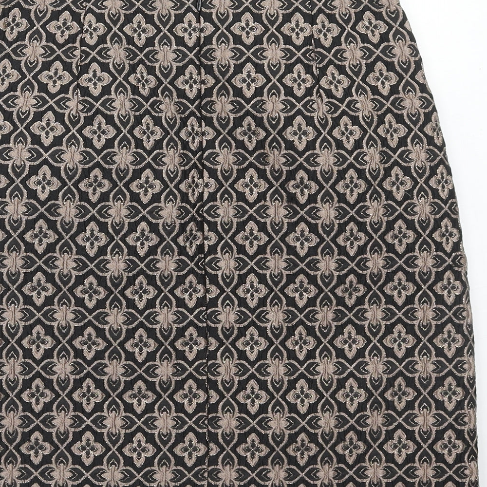 Marks & Spencer Womens Brown Geometric Polyester A-Line Skirt Size 10 Zip - Mosaic Print