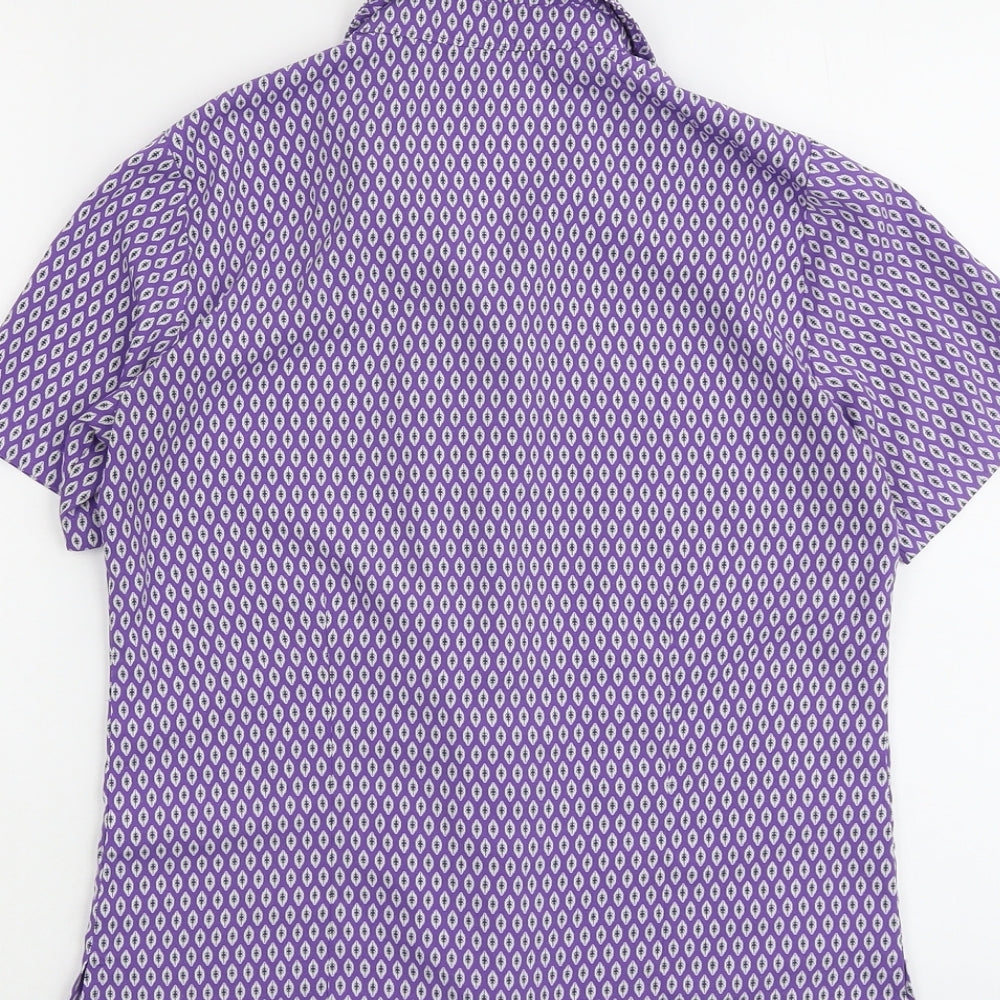 Vortex Womens Purple Geometric Polyester Basic Button-Up Size 6 Collared