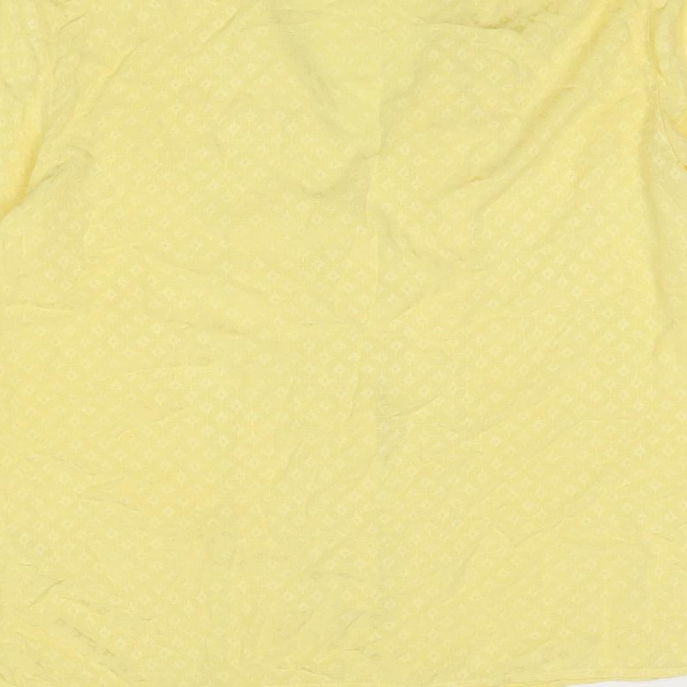 ICHI Womens Yellow Geometric Viscose Basic Button-Up Size S Collared