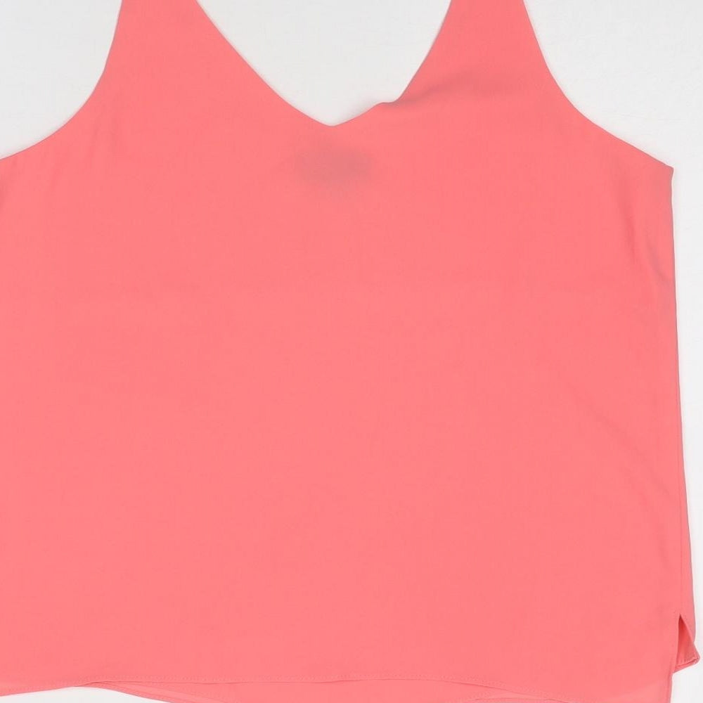 Topshop Womens Pink Polyester Basic Tank Size 12 V-Neck