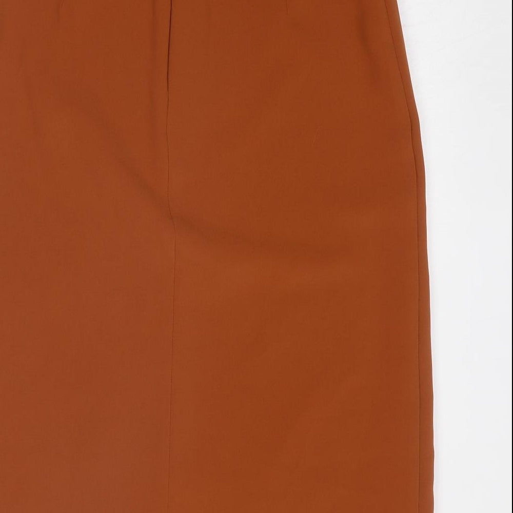 Marks & Spencer Womens Brown Polyester Wrap Skirt Size 6 Zip