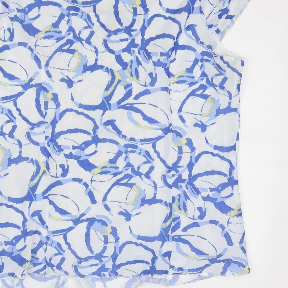 Alexara Womens Blue Geometric Polyester Basic Blouse Size 14 Boat Neck