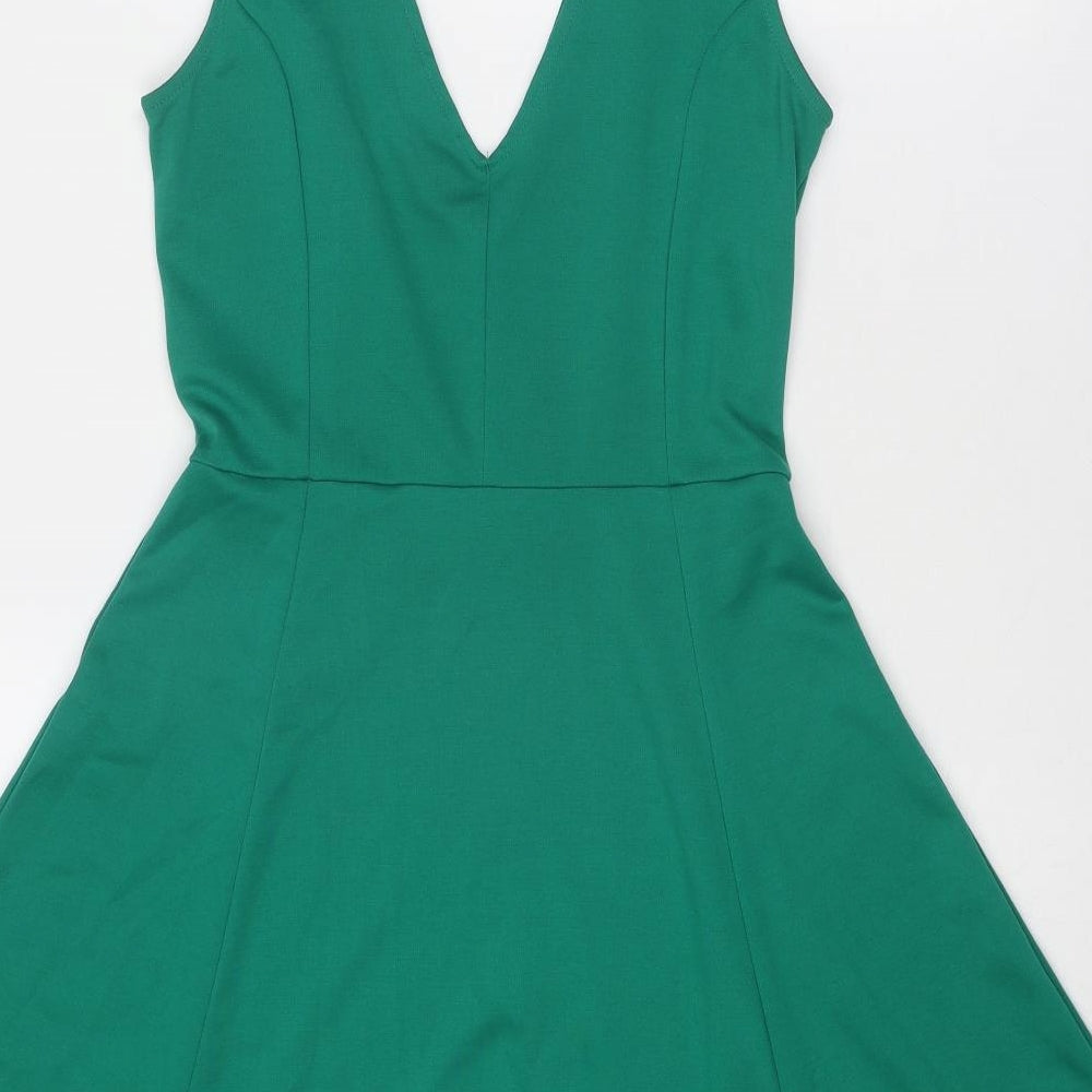 H&M Womens Green Polyester Fit & Flare Size S V-Neck Pullover