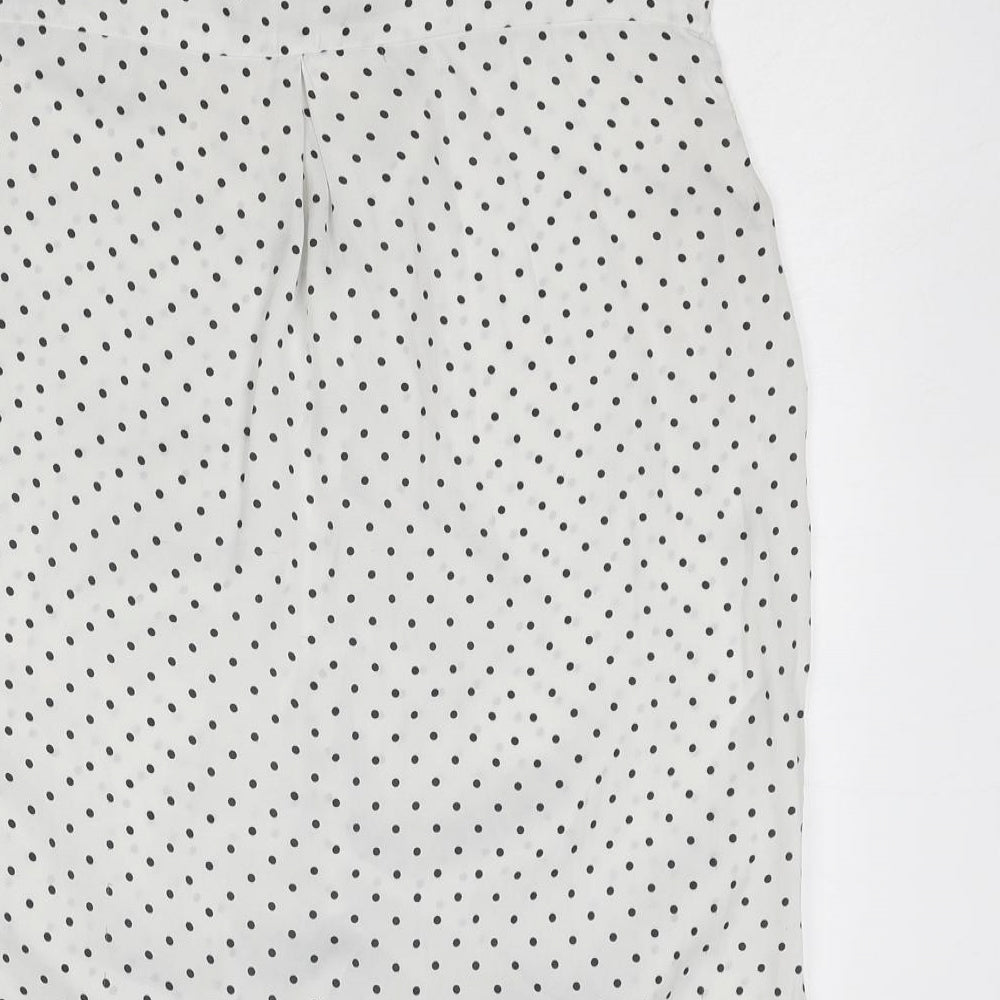 Zara Womens White Polka Dot Polyester Basic Tank Size S V-Neck - Knot Front