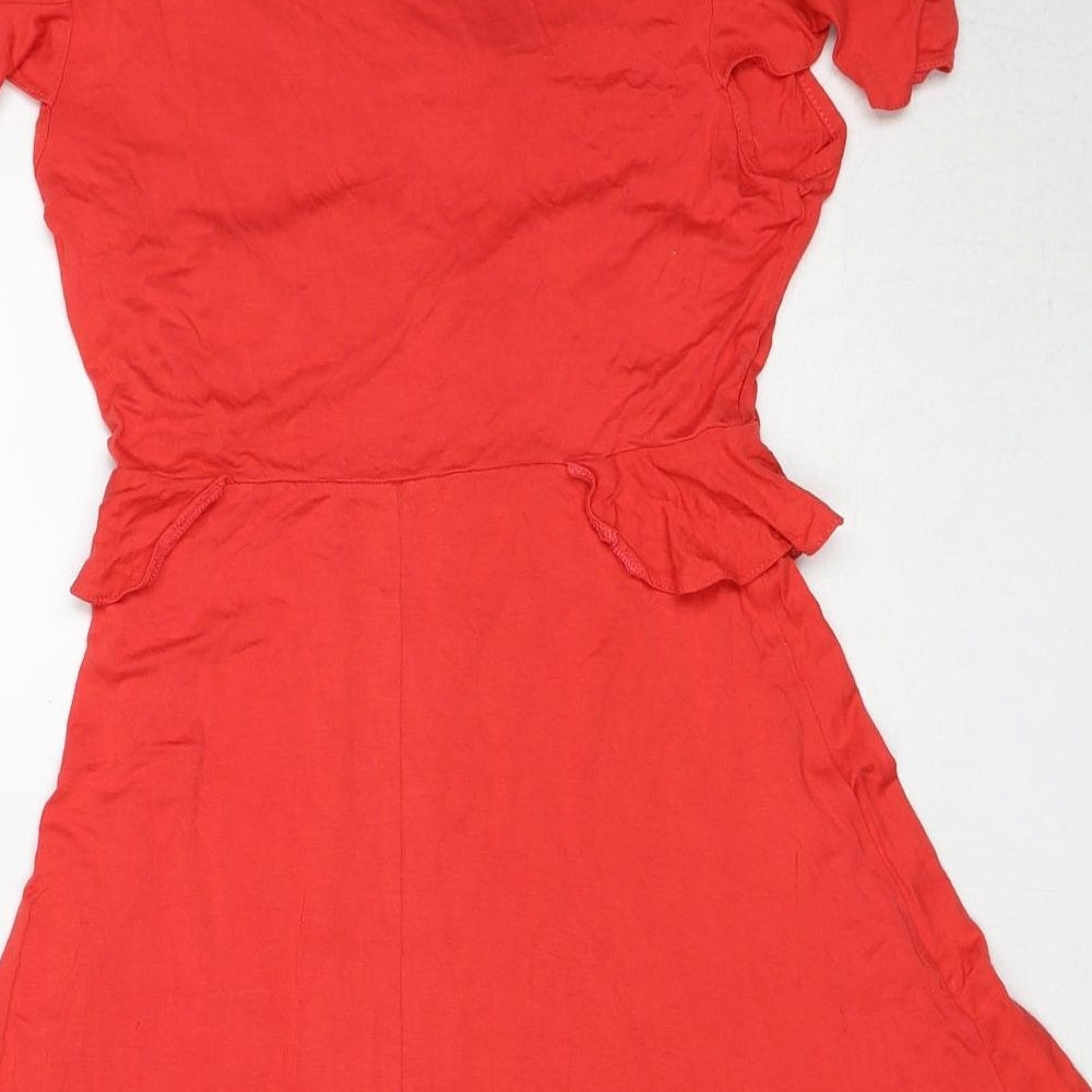 Topshop Womens Red Viscose A-Line Size 6 V-Neck Pullover