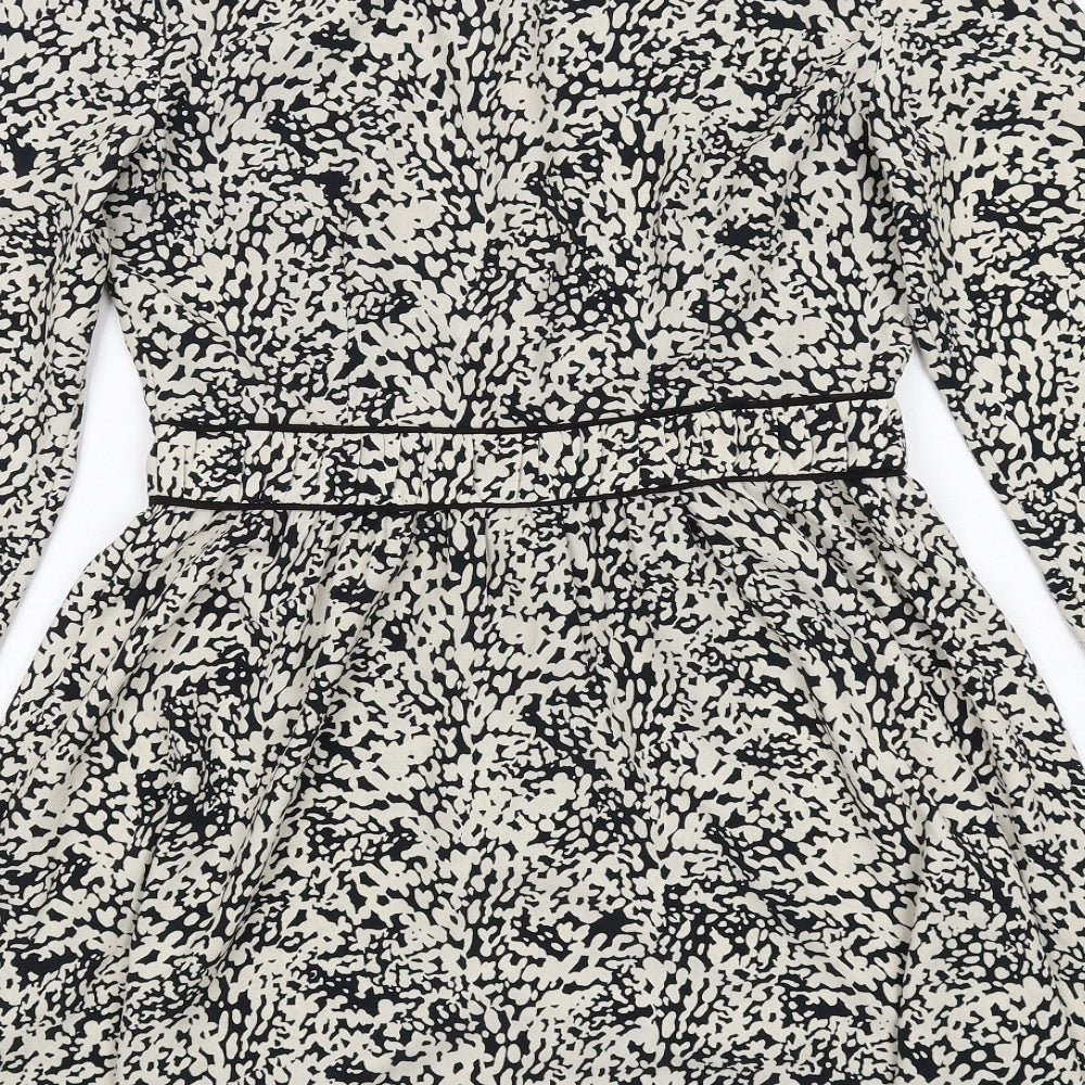 Zara Womens Ivory Animal Print Polyester A-Line Size S Boat Neck Button