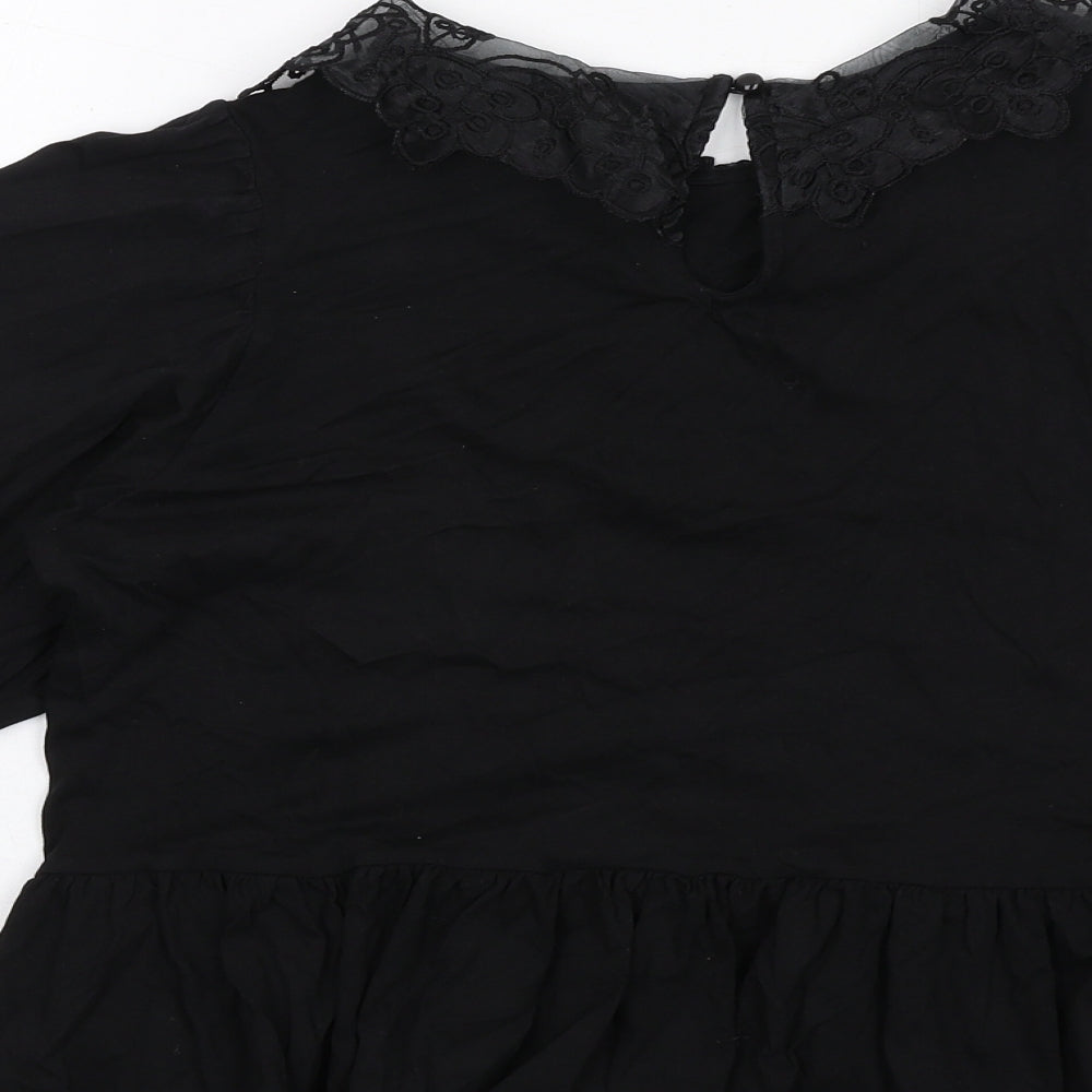 Monki Womens Black Cotton Basic Blouse Size S Collared - Peplum
