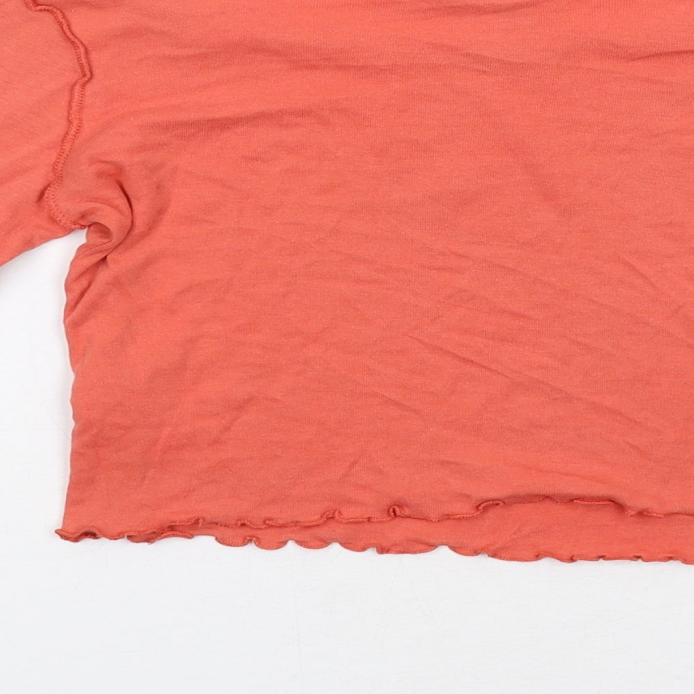 Topshop Womens Orange Cotton Basic T-Shirt Size 8 Boat Neck - Lettuce Hem