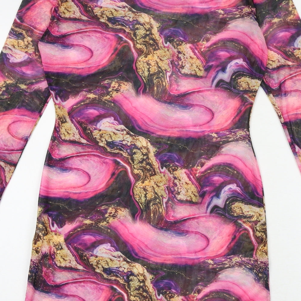 Missguided Womens Multicoloured Geometric Polyester Bodycon Size 10 Round Neck Pullover
