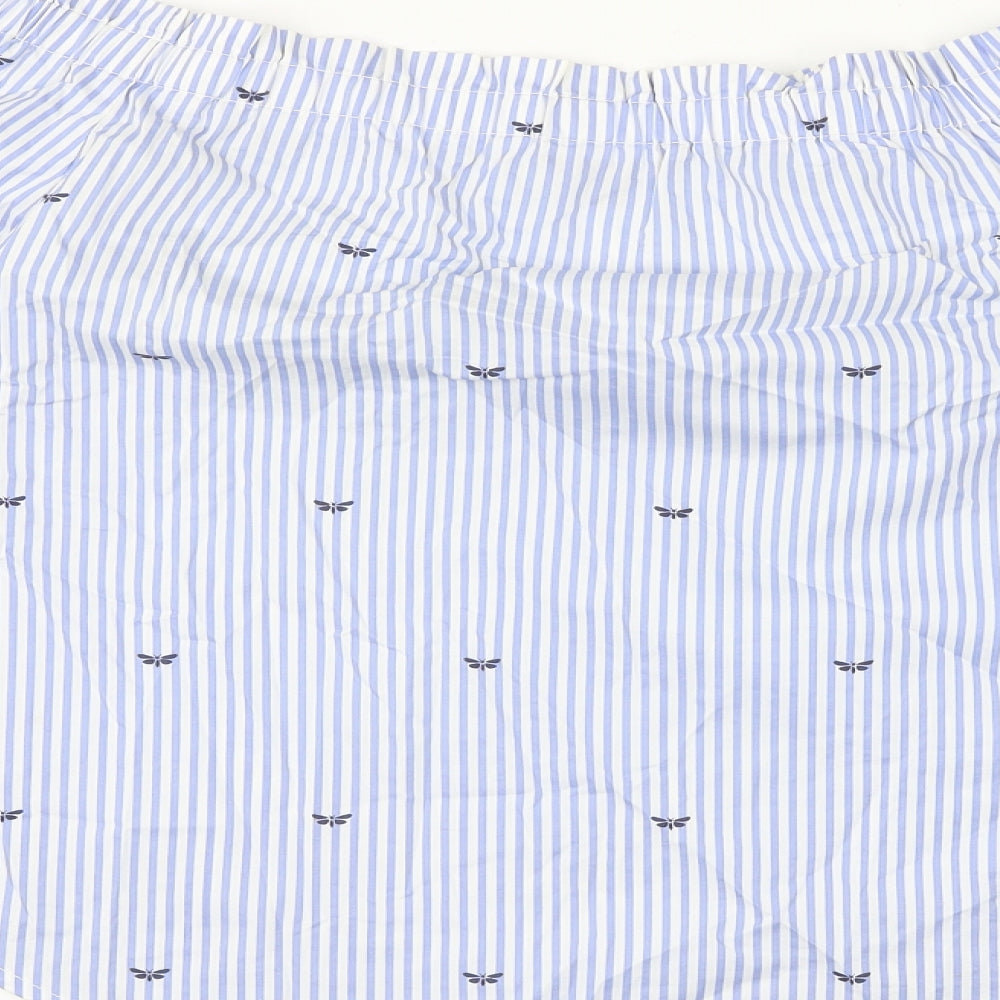 New Look Womens Blue Striped Cotton Basic Blouse Size 8 Off the Shoulder