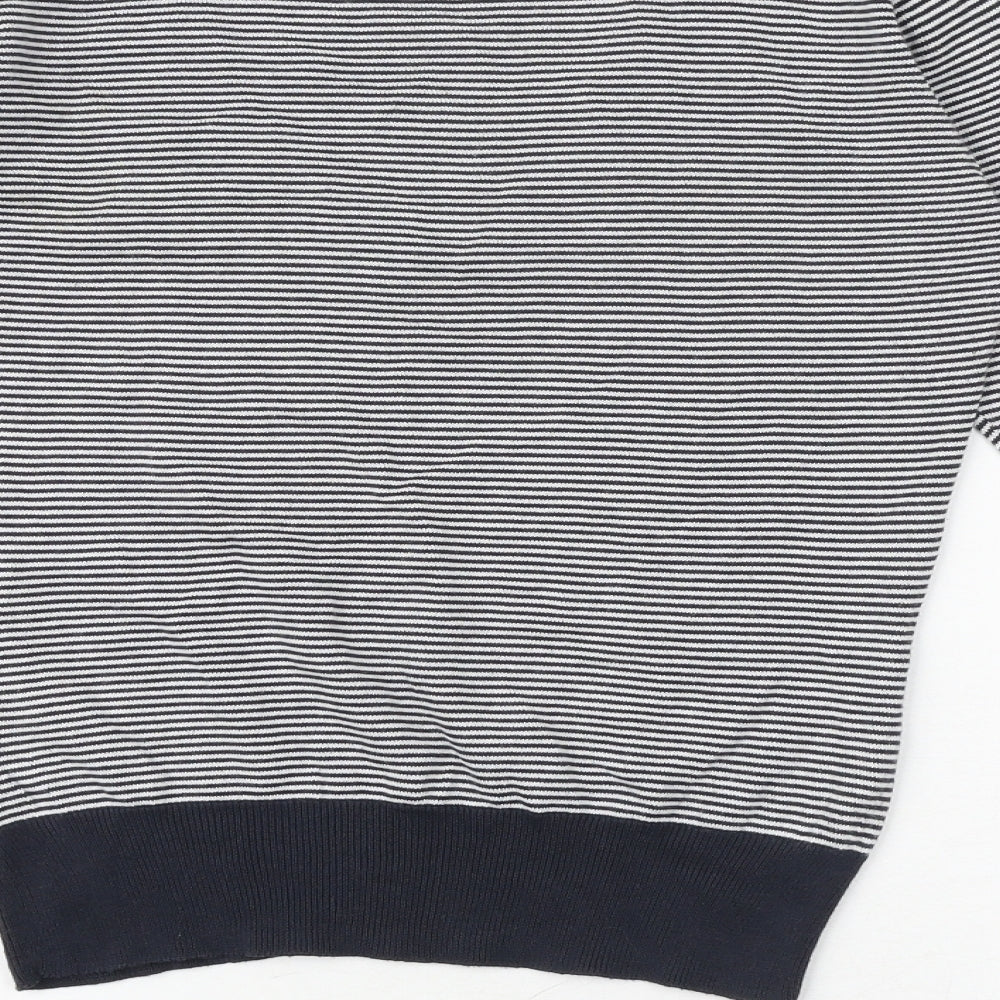 McGregor Womens Blue V-Neck Striped 100% Cotton Pullover Jumper Size S