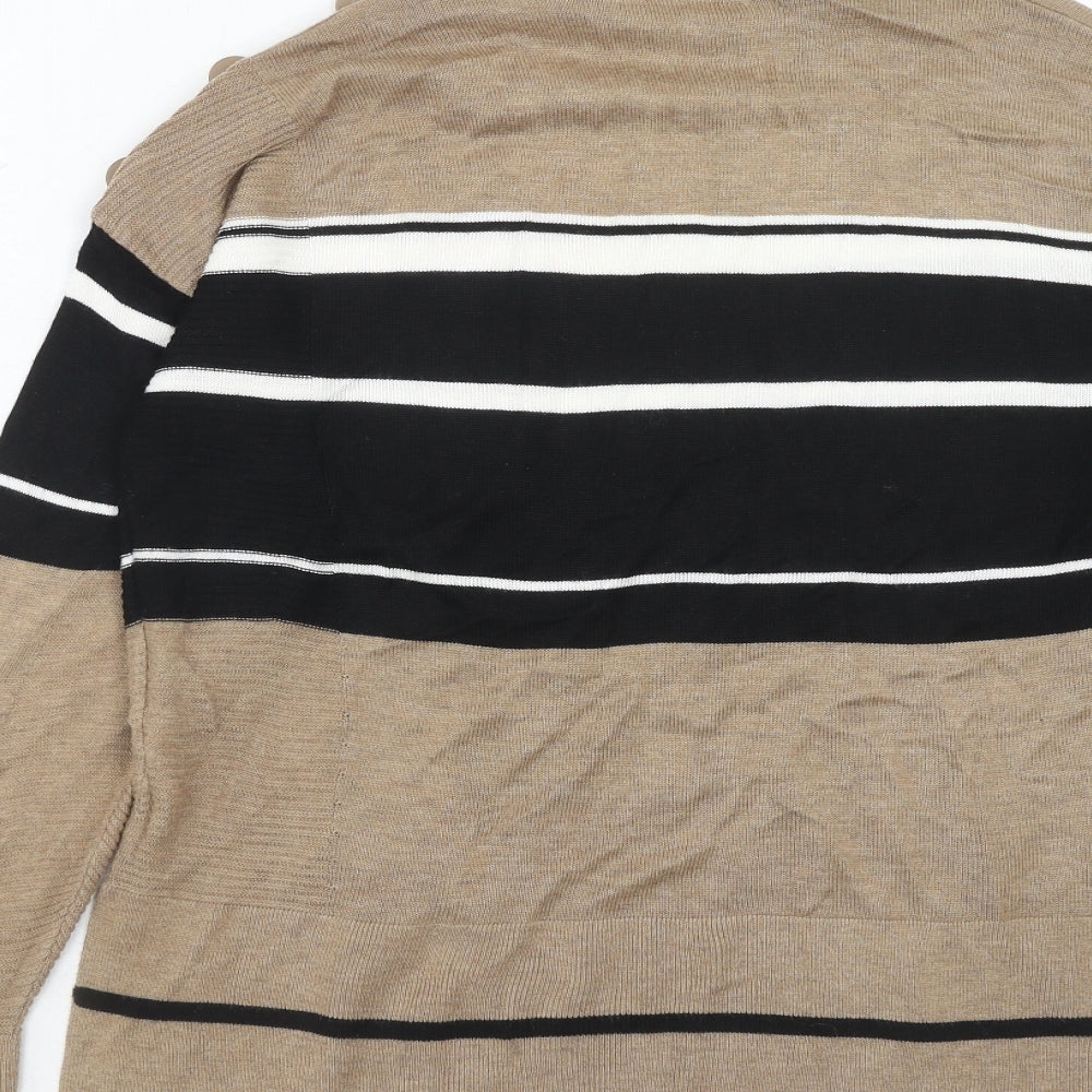 NEXT Womens Brown Round Neck Striped Viscose Pullover Jumper Size 12