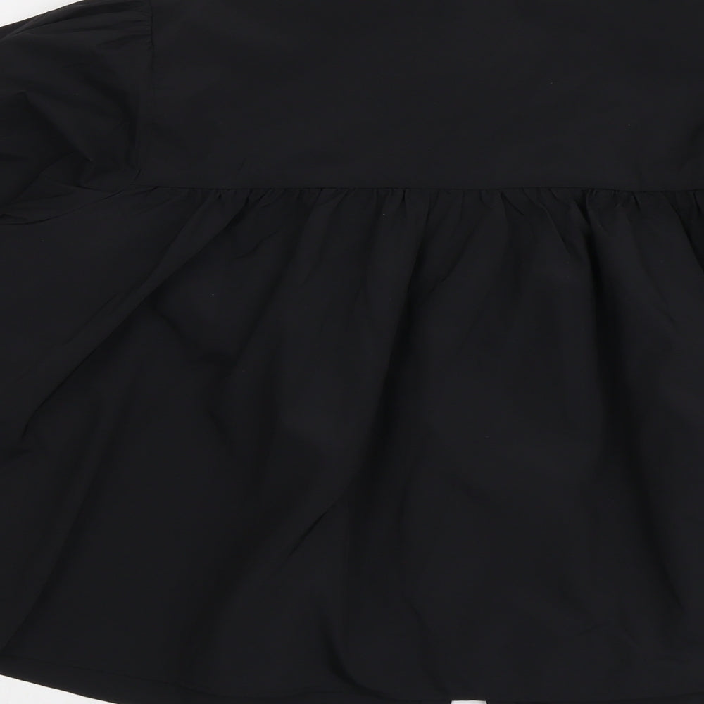 H&M Womens Black Polyester Basic Button-Up Size S High Neck