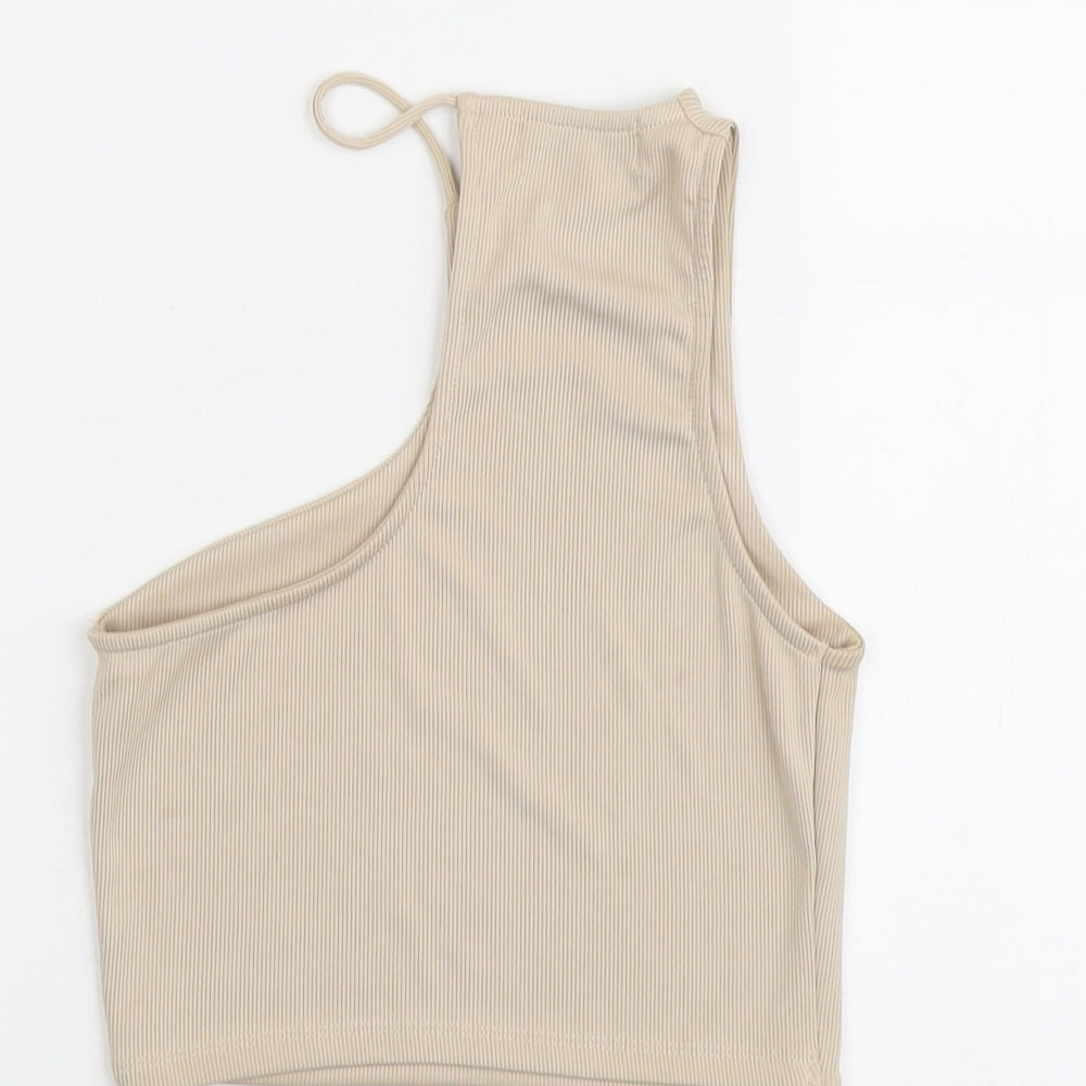 Bershka Womens Beige Polyester Cropped Tank Size S Halter