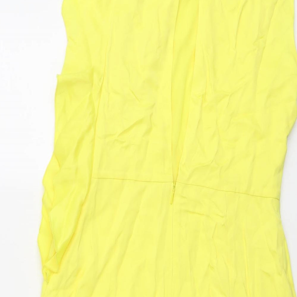 Mango Womens Yellow Viscose Shift Size M Boat Neck Button