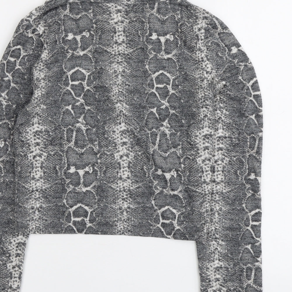 Zara Womens Grey Round Neck Animal Print Polyester Pullover Jumper Size S - Snakeskin Pattern