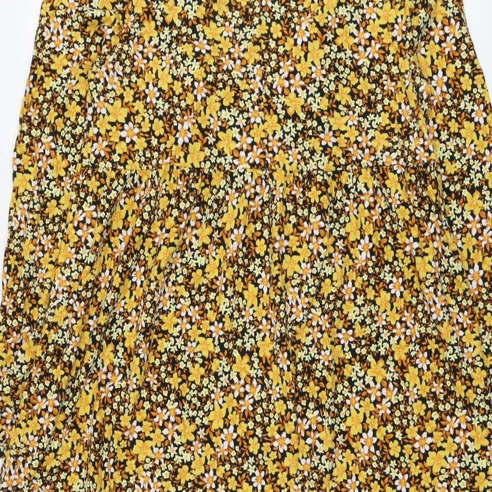 ASOS Womens Yellow Floral Cotton A-Line Size 14 Round Neck Pullover