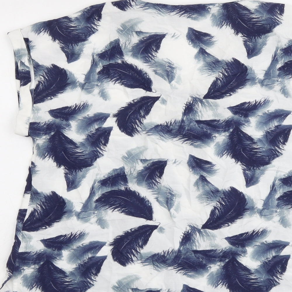 Phase Eight Womens Blue Geometric Viscose Basic T-Shirt Size 14 V-Neck - Feather Print