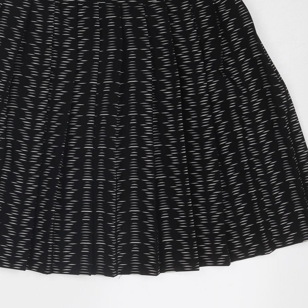Marks & Spencer Womens Black Geometric Polyester Swing Skirt Size 8 Zip