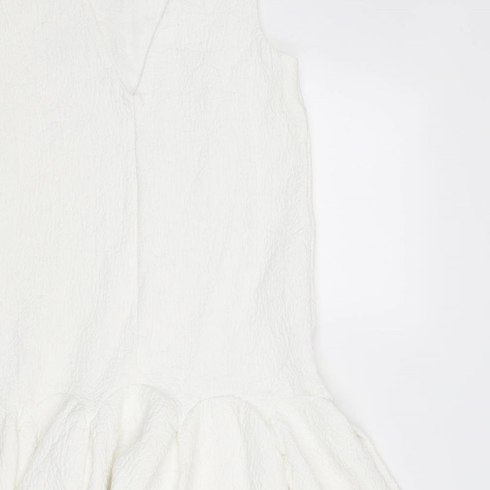 ASOS Womens White Cotton Mini Size 8 Boat Neck Zip - Textured