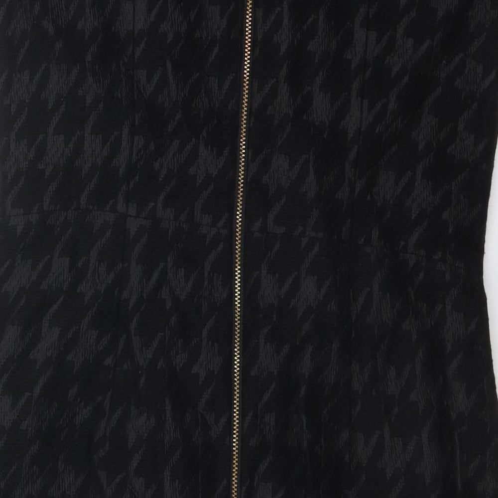 N.W. 3 Womens Black Geometric Wool Shift Size 12 V-Neck Zip